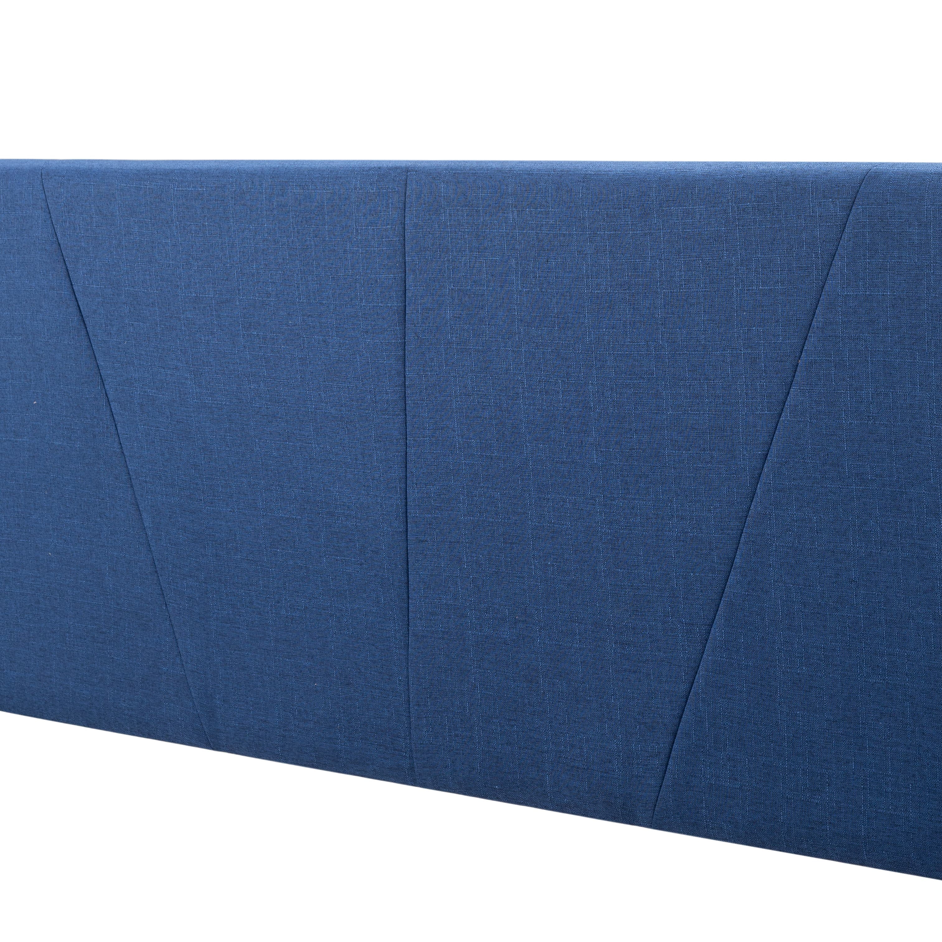 BSHTI 63.8”Queen Size Platform Bed Frame,Sophisticated Look,Upholstered Headboard and Wood Slats Support,Linen-look Polyester Navy Blue