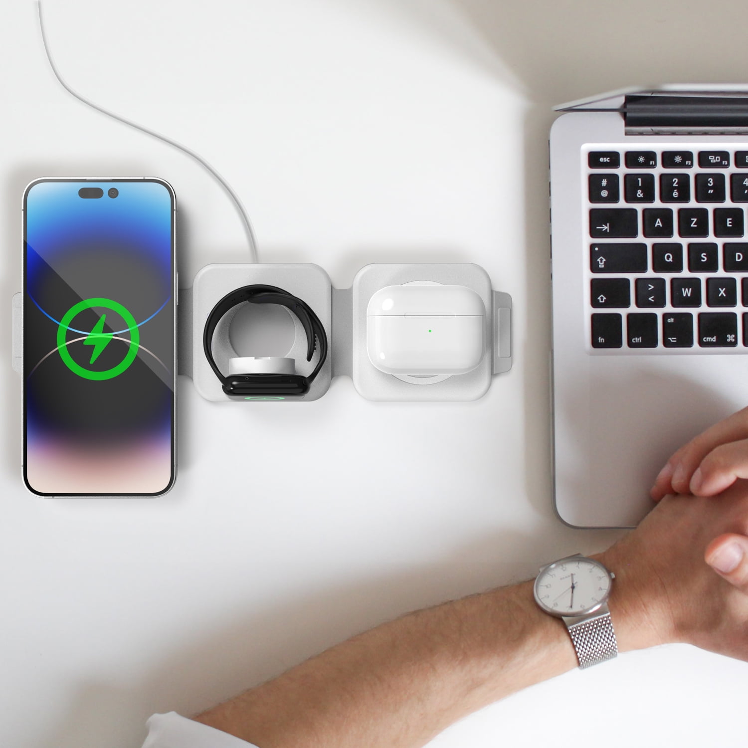 Galvanox 3 in 1 Magnetic Foldable Charging Station Compatible with Multiple MagSafe Apple Devices, Compact Portable Travel Charger (For iPhone / Airpods / Apple Watch) 2 Pack