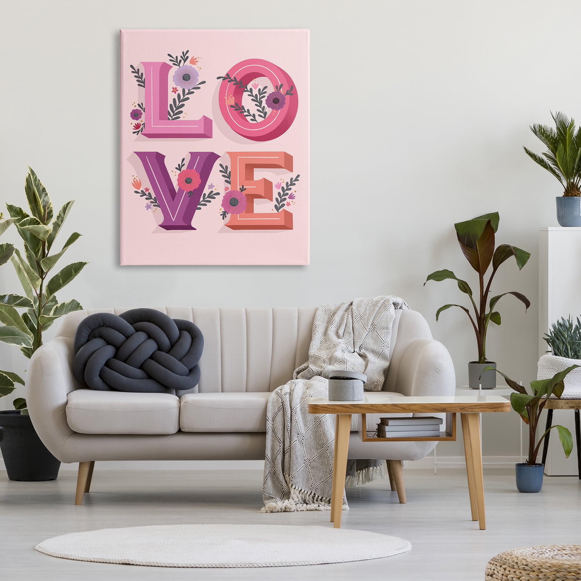 Stupell Indtries Pink Love Typography Bold Floral Letters Spring Flowers,36 x 48,Design by Richelle Lynn Garn