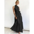 thumbnail image 4 of Women'S Summer Floral Maxi Sun Dress Sleeveless Halter Neck Flowy Ruffle Hem Long Boho Dresses with Belt Black L, 4 of 7