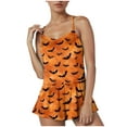 thumbnail image 4 of Ccpelsie Women Soft Sleeveless Tank Top Shorts 2 PC Halloween Print Pajama Set(Orange,S), 4 of 8