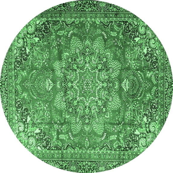 Ahgly Company Indoor Round Medallion Emerald Green Traditional Area Rugs, 5' Round