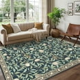 thumbnail image 4 of FairOnly 9'x12'Botanical Garden Washable Rug Bird & Fruit Non Slip Carpet for Boho Living Rooms Low Pile Stain Resistant Floor Cover for Bedroom Kitchen,Dark Blue, 4 of 7
