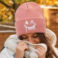 thumbnail image 5 of IYYVV Unisex Halloween Beanie Hat Pumpkin Ghost Skull Knit Cap | Funny Prints, Knit for Fall Winter Pink, 5 of 8