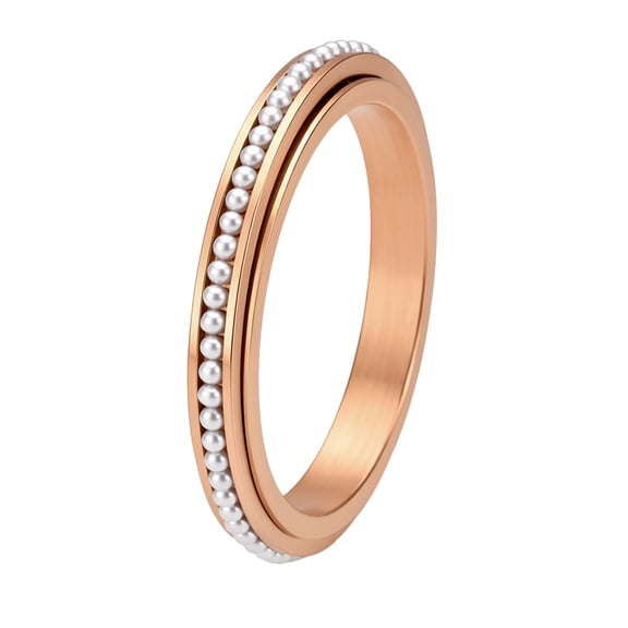 PAMTIER Men Women Stainless Steel Spinner Bead Ring Delicate Minimalist Stackable Thin Band Classic Trendy Daily Wear Jewelry Rose Gold Size 8