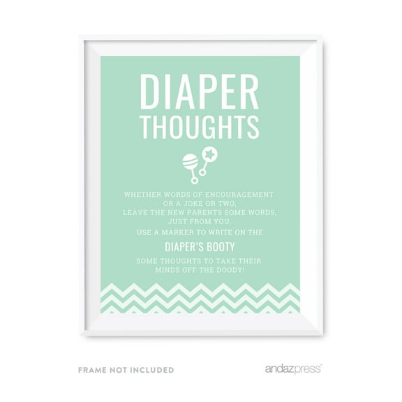 Diaper Thoughts Mint Green Chevron Baby Shower Fun Activities, Party Sign