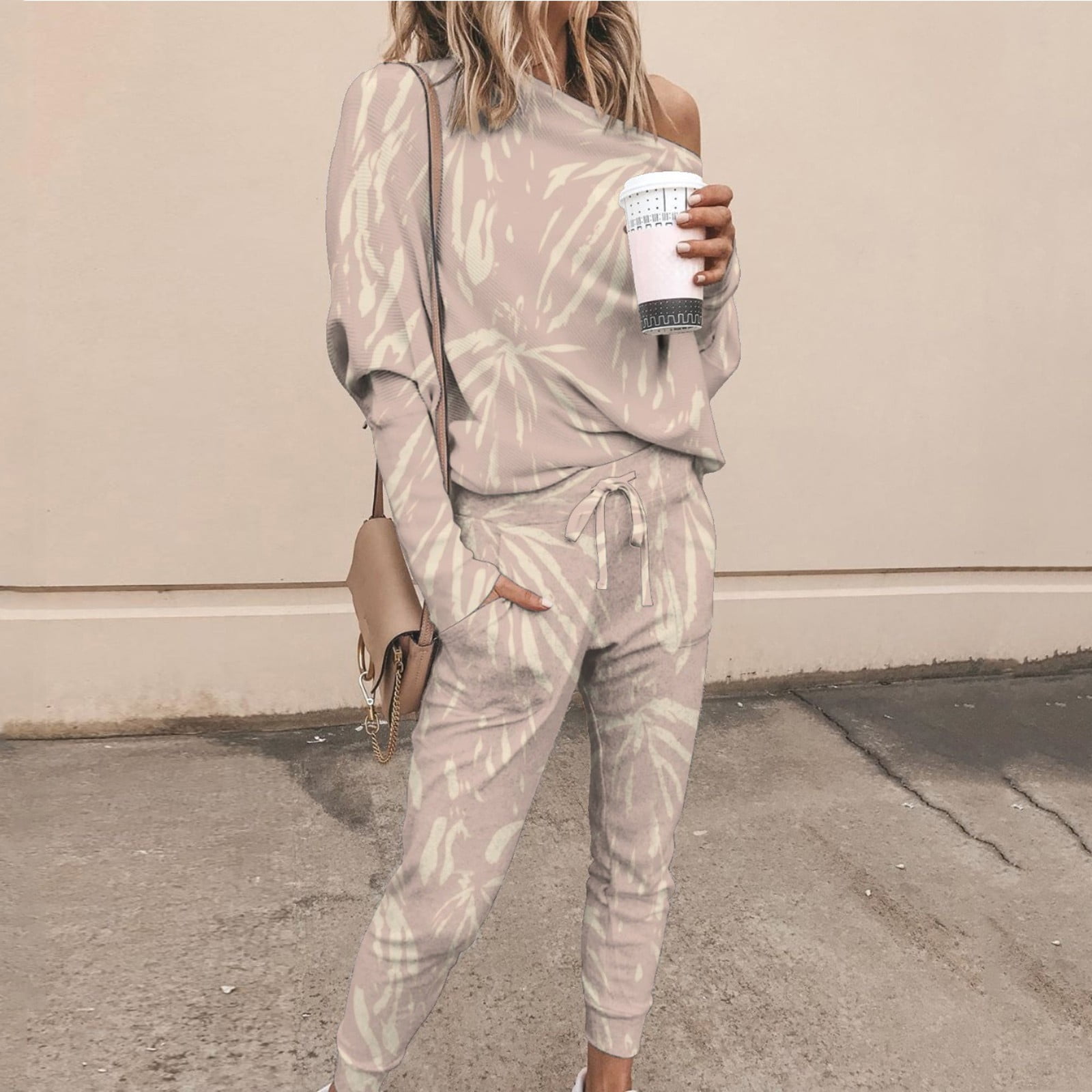 MIARHB Women Two-piece Sets Casual Home Sleepwear Tie-dye Long Sleeves Pants Tracksuit