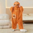 thumbnail image 3 of Virmaxy Halloween Costume Kids Halloween Pumpkin Onesie Fleece Hooded Costume Pajamas with Cute Pocket for Boys Girls Fall Loungewear Orange, 3 of 5