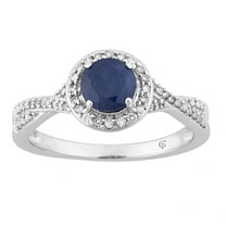 10k White Gold Sapphire & 1/4 Carat T.W. Diamond Halo Ring