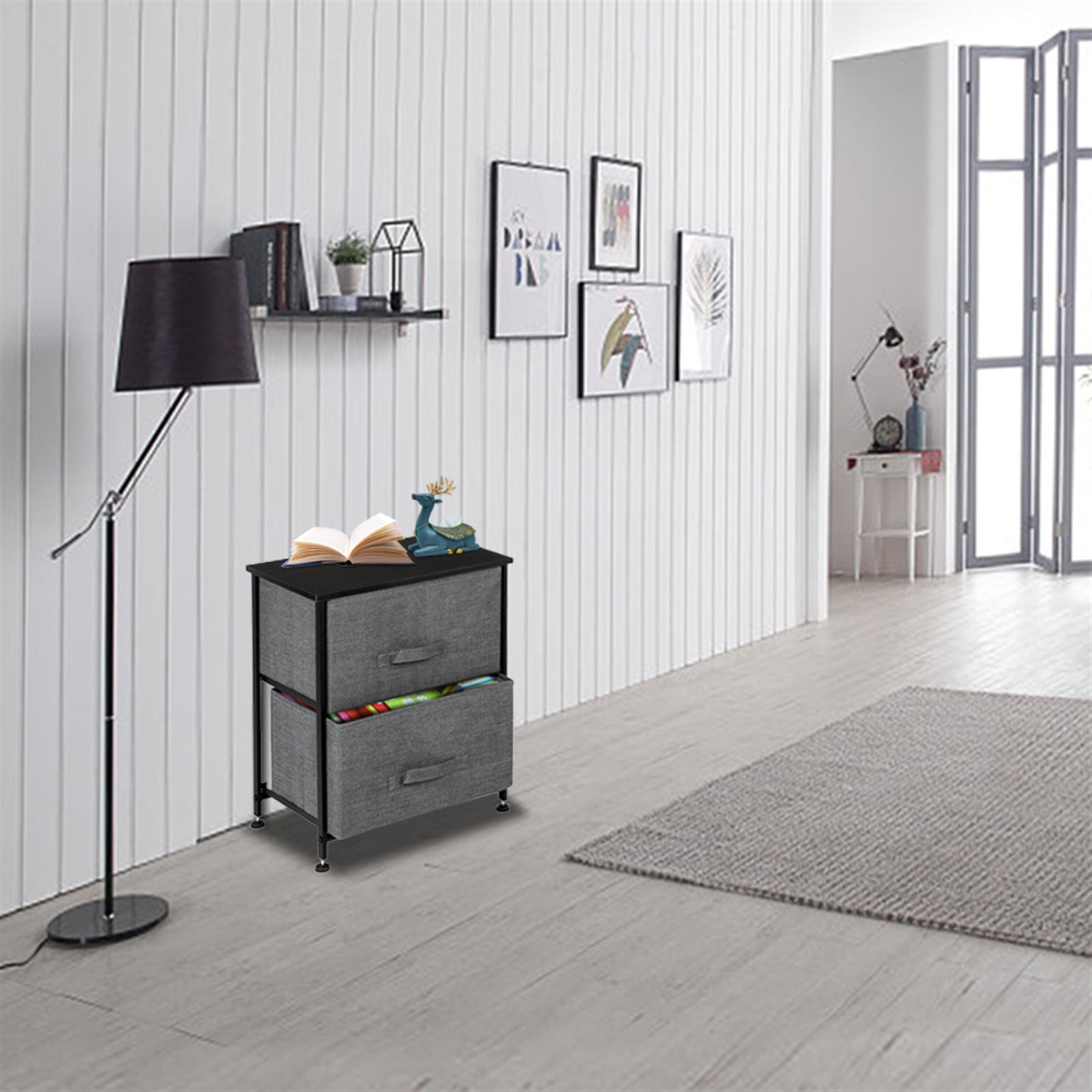 Kepooman Modern End Side Table with Metal Frame & 2 Drawers, Bedroom Storage Nightstand for Living Room Hallway Entryway, Grey Kepooman Modern End Side Table with Metal Frame & 2 Drawers, Bedroom Storage Nightstand for Living Room Hallway Entryway, Grey