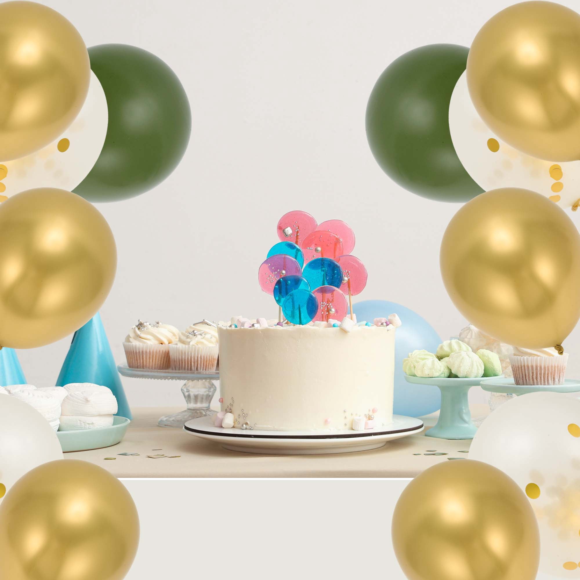 Unique Bargains Latex Party Balloons with Ribbon Green White Gold 12Inch 60Pcs