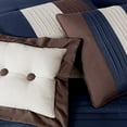 thumbnail image 5 of Chezmoi Collection Luxury Pleated Striped Comforter Set, Queen, Midnight Blue/Brown/Coffee Cream, 8-Piece, 5 of 9