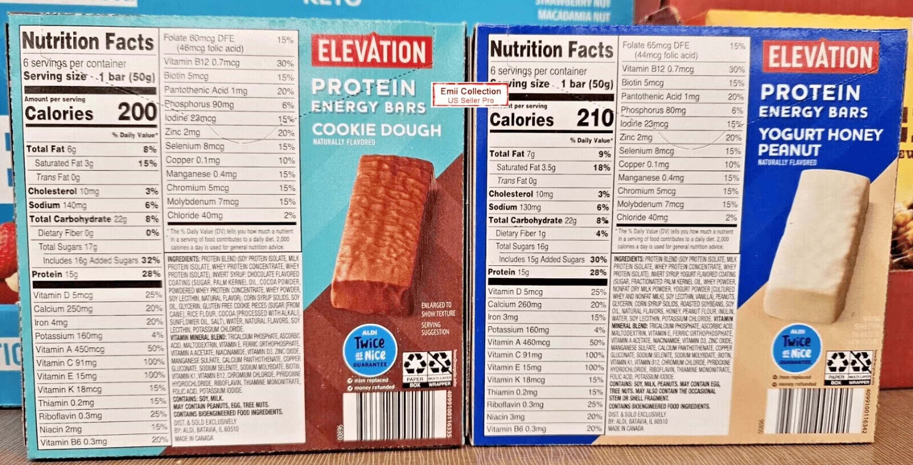 Elevation Energy Bars Cookie Dough & Yogurt Honey Peanut 10.58oz 300g (2 Bars)