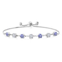 Gem Stone King 925 Sterling Silver Round Blue Tanzanite and White Lab Grown Diamond Tennis Bracelet for Women (2.72 Cttw, Gemstone December Birthstone, Round 4.5MM, Fully Adjustable up to 9 inch)
