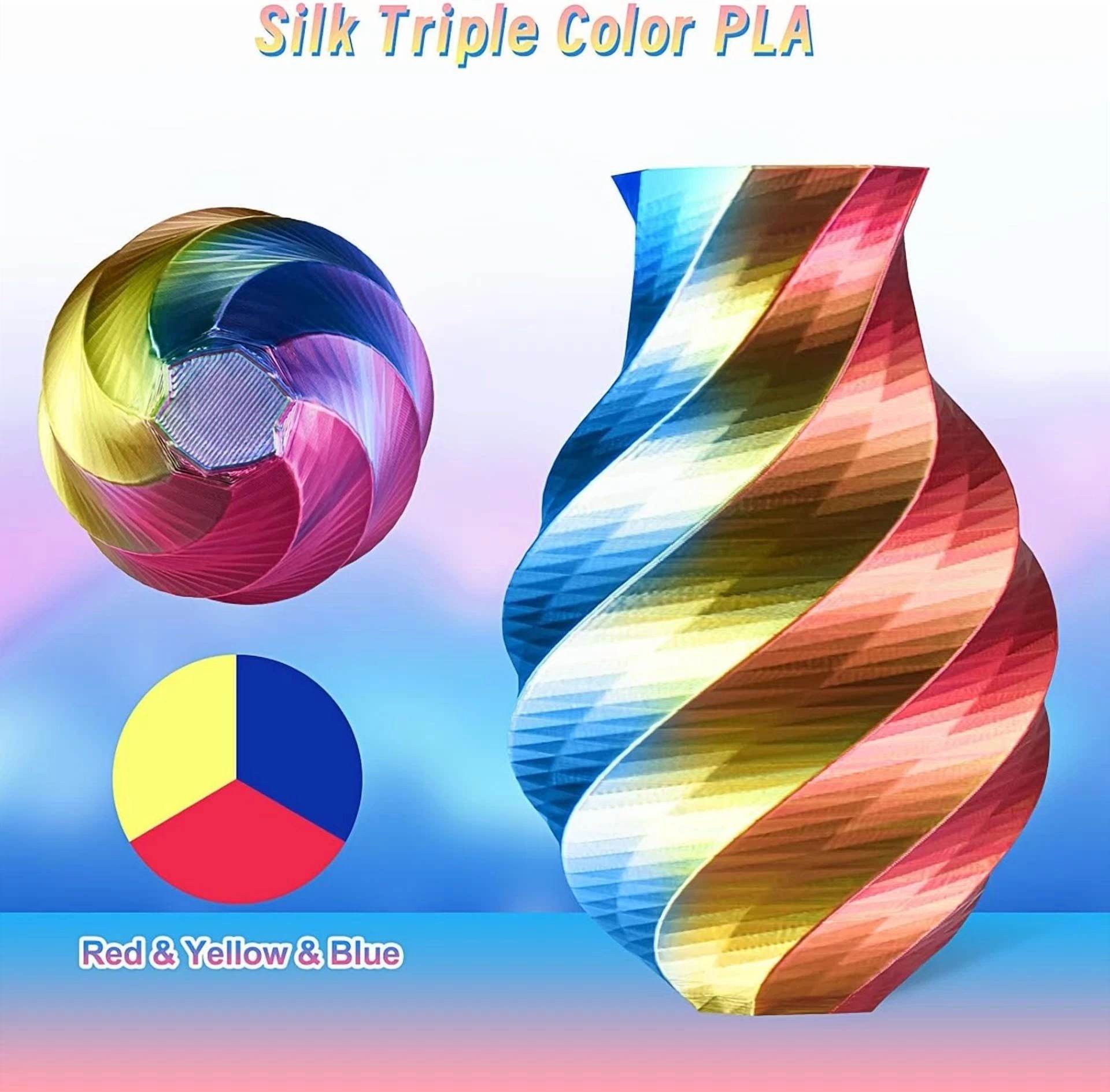 CRESTIN- Silk Tri Color Pla Filament 3D Printer 1.75Mm +/- 0.03Mm, Multicolor Filament Tr