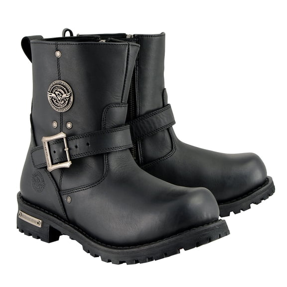 Milwaukee Leather Men's Black Leather Wide Width 6-inch Classic Engineer Motorcycle Boots w/ Side Zipper MBM9040W 7.5W