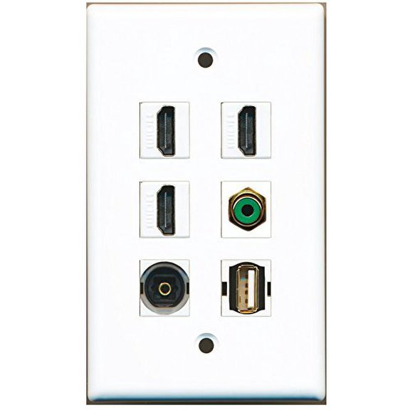 RiteAV - 3 HDMI 1 Port RCA Green 1 Port USB A-A 1 Port Toslink Wall Plate