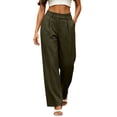 thumbnail image 3 of Oiangi Women's Dress Pants High Waisted Work Trousers Loose Fit Casual Business Slacks with Pockets for Fall Army Green S, 3 of 7