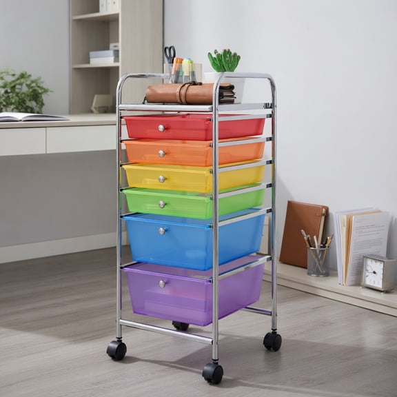 Resenkos Filing Cabinet Office Drawers, Office Storage Cabinet,6 Drawers Rolling Storage Cart Organizer-Transparent Multicolor