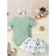 thumbnail image 4 of Bagilaanoe 2pcs Newborn Baby Girl Short Pants Set Short Sleeve Ruffle Romper Tops + Floral Shorts + Headband 3M 6M 9M 12M 18M Infant Casual Summer Outfits, 4 of 9
