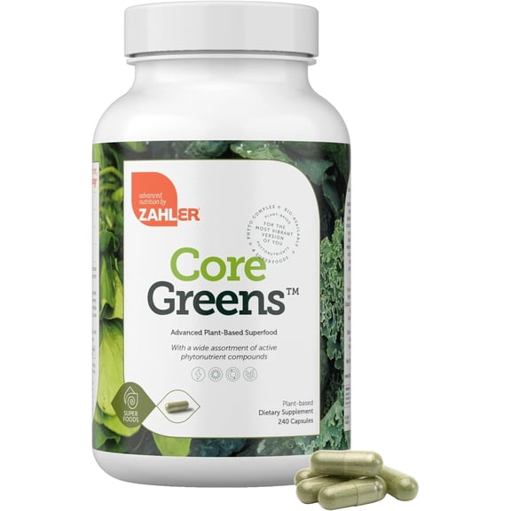 Zahler Core Greens Superfood Capsules - Superfoods Nutrition Supplement - Super Green Whole Food Vegetable, Fruits & VItamins - Kosher Antioxidant Rich Super Greens with Spirulina, Chlorophyll (240)