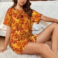 thumbnail image 4 of KLL Autumn Maple Leaf Pile Print Pajama Set for Women Short Sleeve Sleepwear Pjs Soft 2 Piece Lounge Sleepwear Sets-XX-Large, 4 of 6