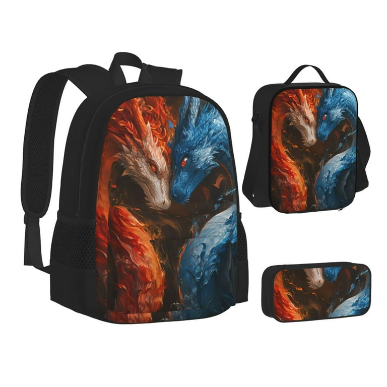 Custom Name Kids Backpack With Fire Dragon Design - Personalized School Bag For Boys & Girls, One Size
