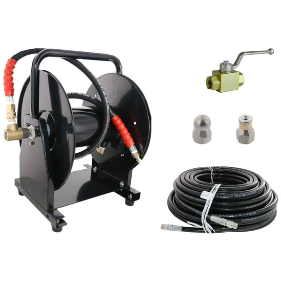 Scheiffer Sewer Jetter Kit - Ball Valve Hose Reel 3/8" x 150' Hose and Nozzles