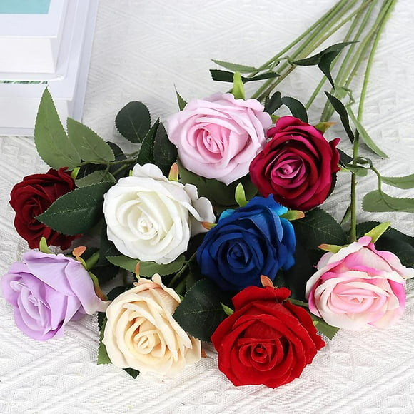 Set of 9 Pcs Artificial Flowers Fake Roses in Different Colors Long Stem Artificial Roses for Decoration(52cm,9 Different Colors)
