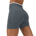 thumbnail image 3 of Women's Seamless Workout Shorts High Waisted Tummy Control Butt Lifting Stretch Gym Yoga Biker Shorts with Contrast Waistband, #01 Gray, M, 3 of 6