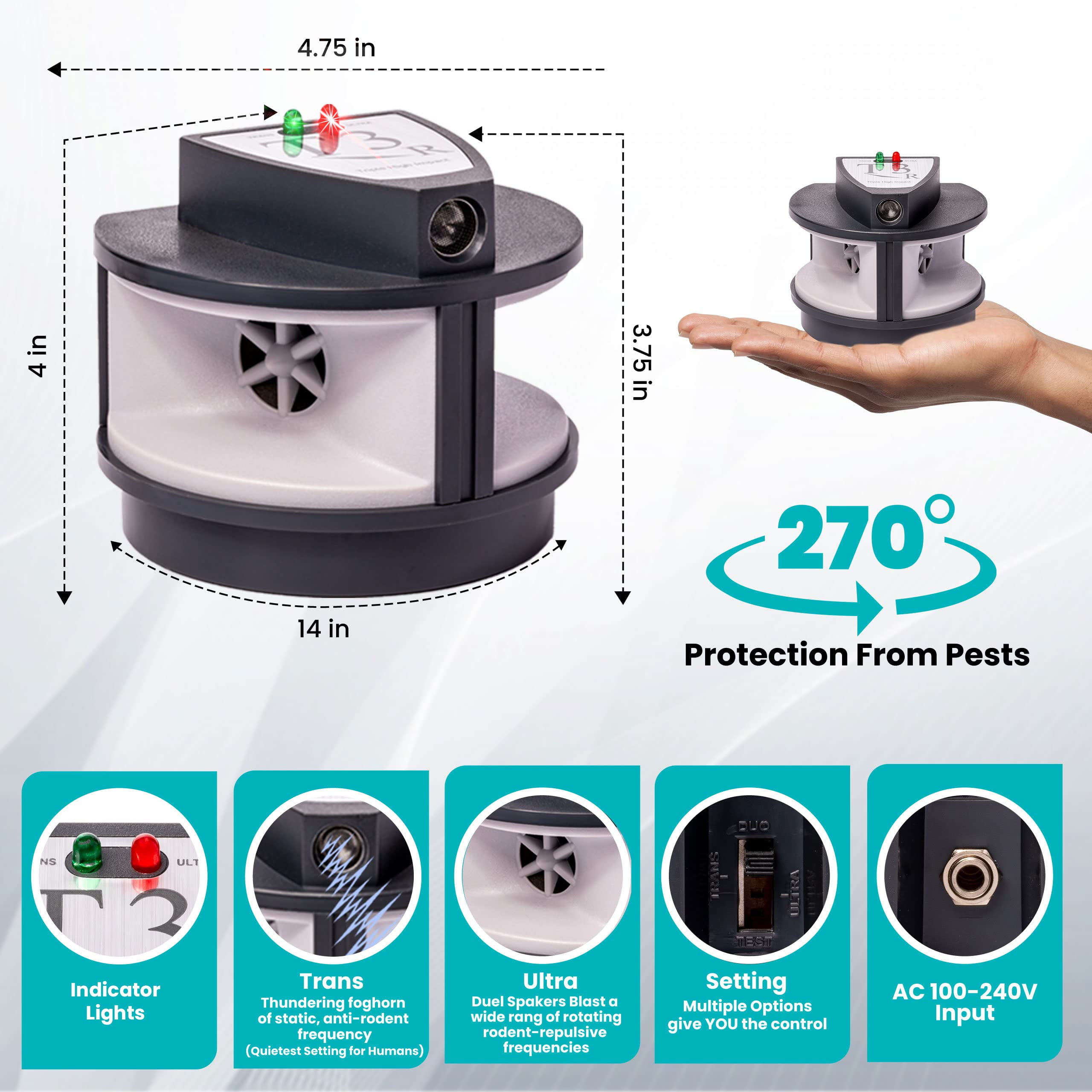 T3-R Triple High Impact Mice, Rat, Rodent Repeller