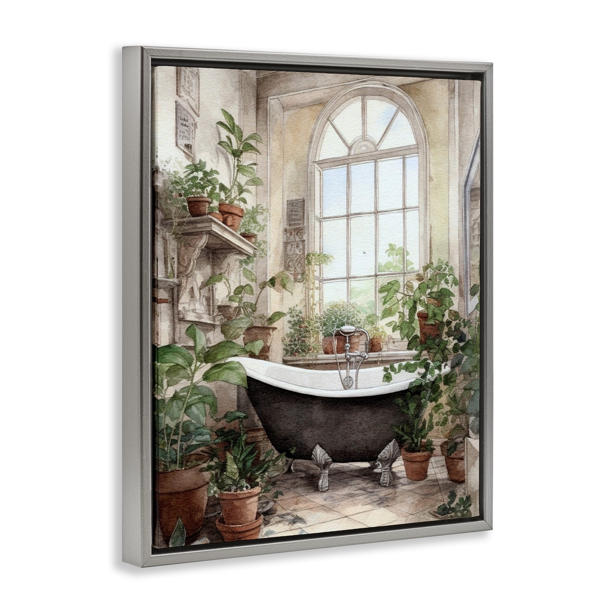 Vintage Sun Lit Bathtub Gray Framed Floater Canvas Wall Art, design by Lettered and Lined