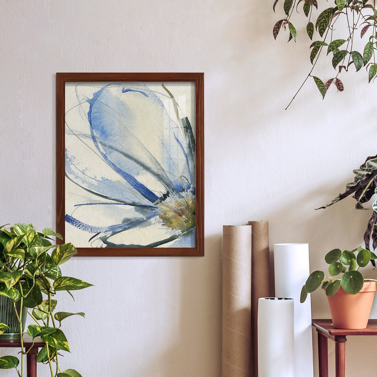 Cobalt & Paynes Petals I - Framed Print w/glass - Chestnut