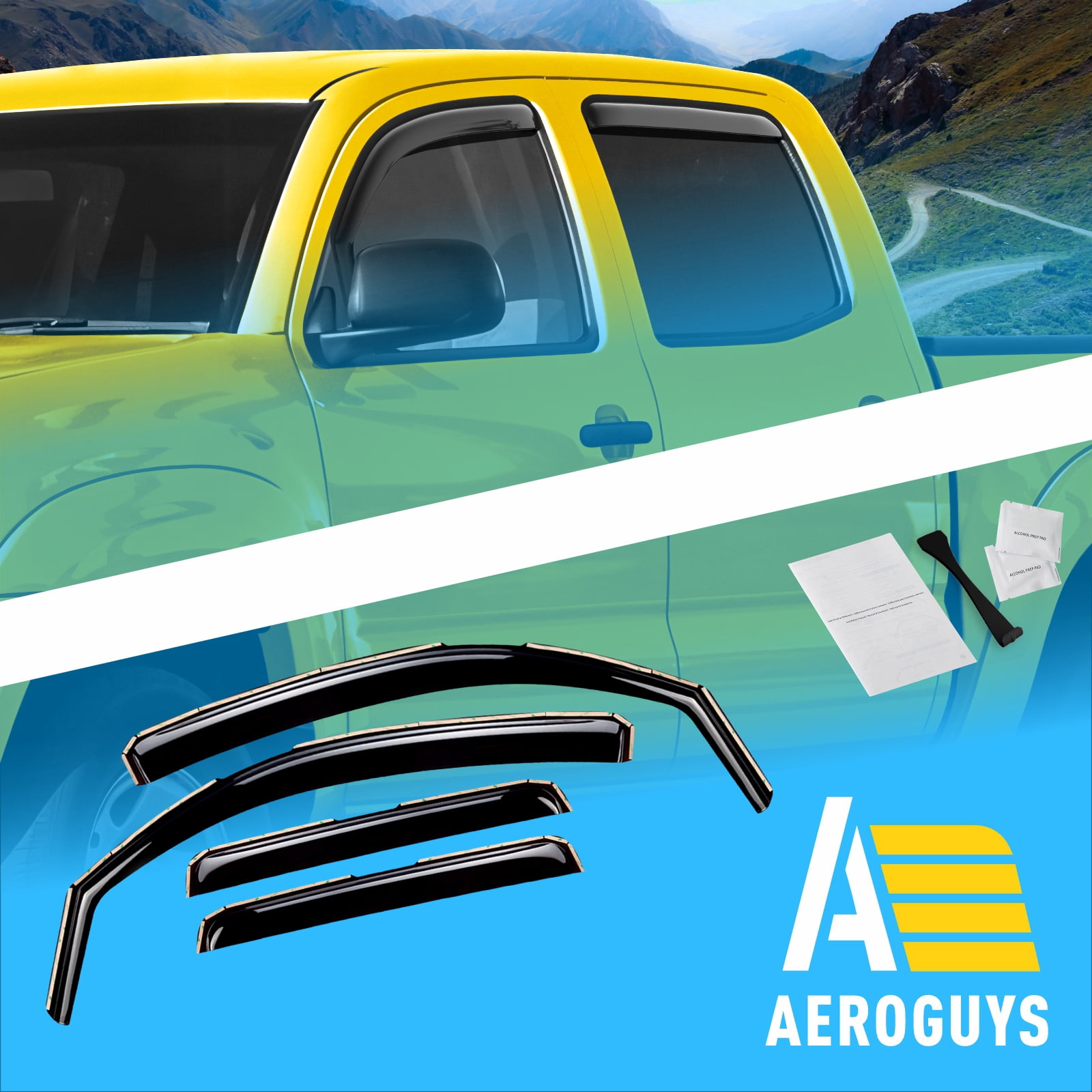 AEROGUYS Extra Durable Window Deflectors in-Channel Window Visors Rain Guards Fit for Toyota Tacoma 2005-2015 Double Cab, Sun Visors, Wind VentVisors, Exterior Truck Accessories - 4 pcs. AG0742