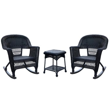 3-Piece Tiana Black Resin Wicker Patio Rocker Chair and ...