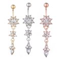 thumbnail image 1 of Floral Rhinestone Dangle Navel Ring Women Belly Button Body Piercing Jewelry, 1 of 8