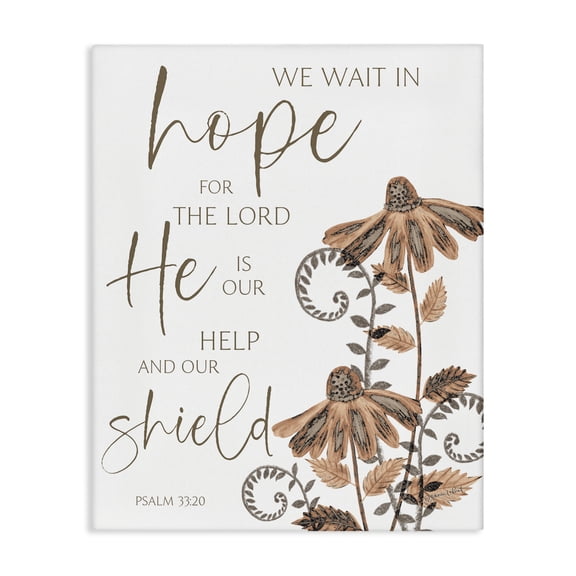 Stupell Industries He Is Our Help & Shield Floral Painting Wrapped Canvas Canvas Art Print Wall Art, 16 x 20
