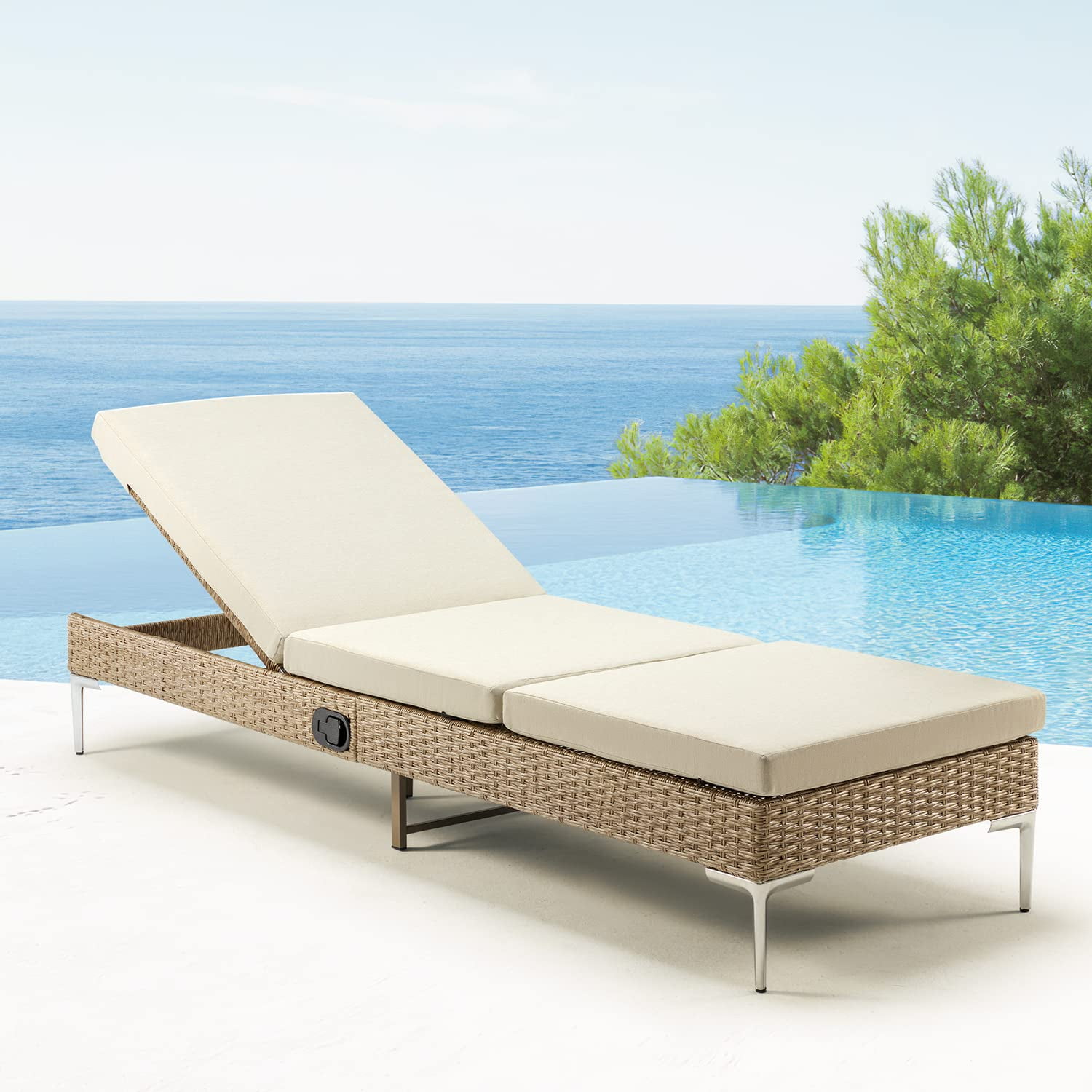 HOMREST Patio Rattan Chaise Lounge Chair, Outdoor Pool Lounge Chair
