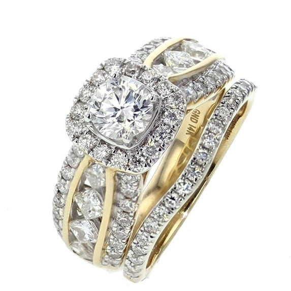 14K Gold Bridal Set 2 1/4ctw Diamond Engagement Ring Set Round Solitaire 3/4ct Halo Style