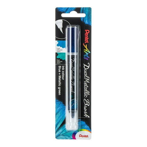 Pentel Arts DualMetallic Brush, Blue/Metallic Green Ink