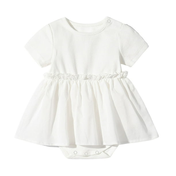 Odeerbi Bodysuit de Algodón Para Niñas En Verano Vestido de Color Sólido Mono Cuello Redondo Manga Corta Onesie
