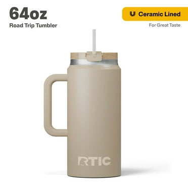 RTIC 64 oz Ceramic Lined Insulated Road Trip Tumbler, Leak-Resistant Lid, Beach