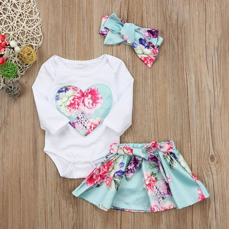 Floral Outfit Girl - Newborn Kid Baby Girl Floral Clothes Jumpsuit Romper Bodysuit Skirt Outfit Set