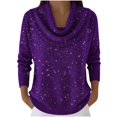 thumbnail image 4 of Women's Sequin Cowl Neck Sweater, Shiny Sparkly Long Sleeve Pullover, Elegant Casual Winter Top for Holiday Party, Date Night and Daily Wear Dark Purple XXL, 4 of 9