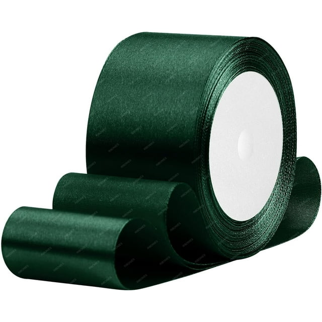 Dark Green Satin Ribbon, 2 Inches x 25 Yards Solid Fabric Ribbons for Gift Wrapping, Flower Bouquet, Crafts and Wedding Party Decoration