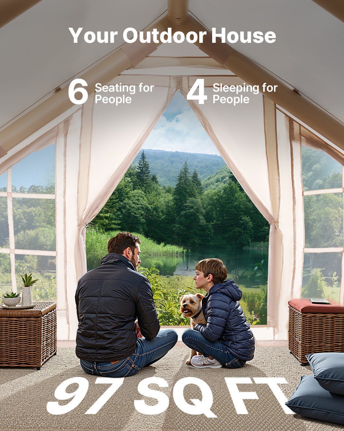 Easy Setup 4-6 Person Inflatable Tent for Camping