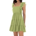thumbnail image 2 of Vestido Oumrdeo de chifón en forma de A para mujer, tamaño mini, color verde claro, talla S, 2 of 6