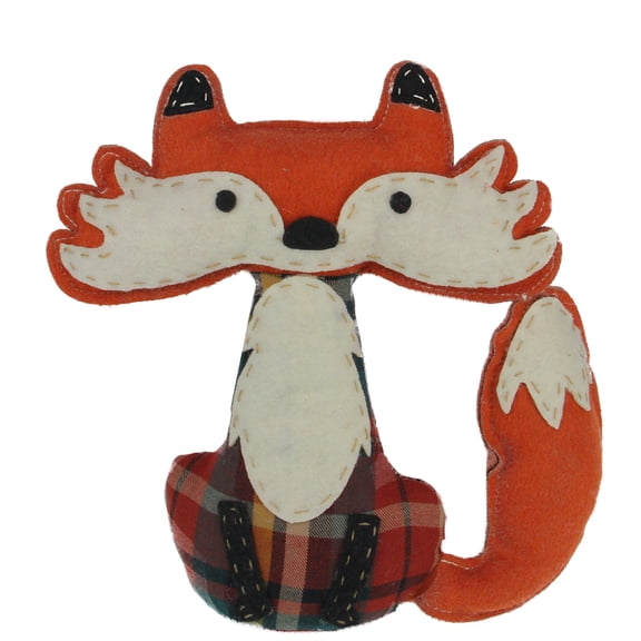 15.75" Plush Orange and Cream Plaid Sitting Fox Tabletop Decoration