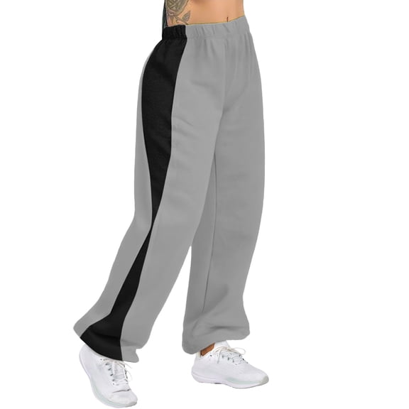 VBVC No Boundarie Womens Lightweight Color block Pants with Pockets,Elastic Waist Wide Leg Sweatpants For Women,Ladies Drawstring Breathable Jogger Pants,Gray,Size M