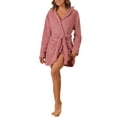 thumbnail image 2 of INSPIRE CHIC Women's Fuzzy Robe Belted Hooded Fleece Plush Bath Robe Fall Winter Mini Spa Robes with Pockets M Pink, 2 of 6